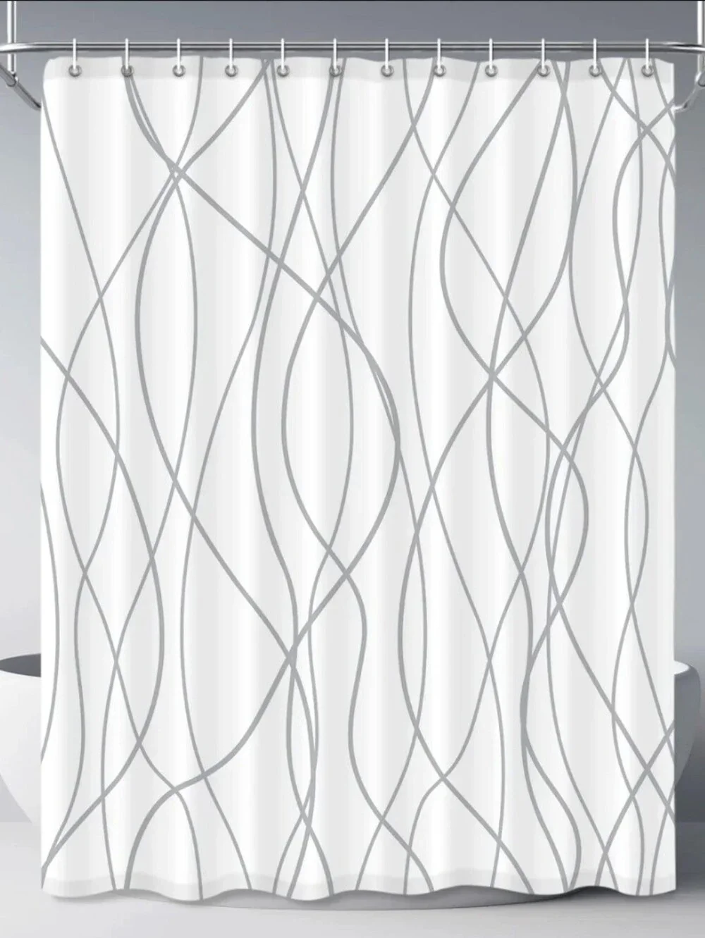 White & Gray Wave-Pattern Shower Curtain - Home Bath